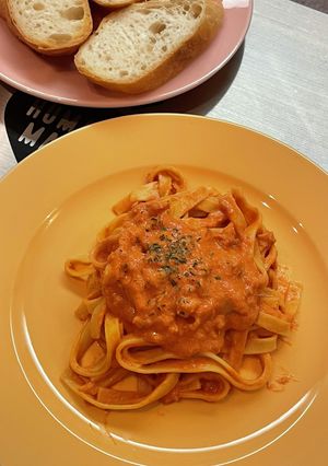 蟹缶で作る、生クリームトマトパスタ-レシピのメイン写真