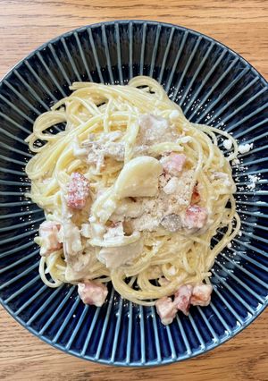 修行中＊ベーコンときのこのクリームパスタ-レシピのメイン写真