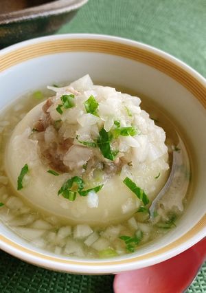 かぶの挽肉づめ　とろとろ餡と一緒に-レシピのメイン写真