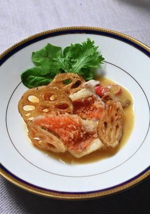 キンキのうろこ揚げ、アラのスープ仕立て-レシピのメイン写真
