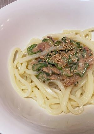 オクラとツナの胡麻ドレうどん-レシピのメイン写真