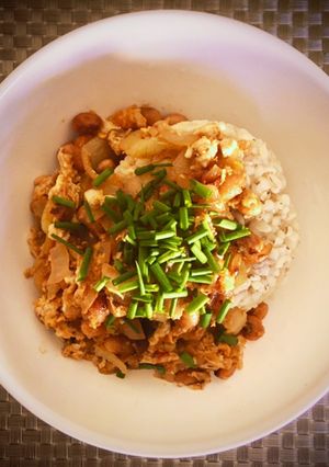大豆と玉ねぎの卵とじ ダイエット丼-レシピのメイン写真