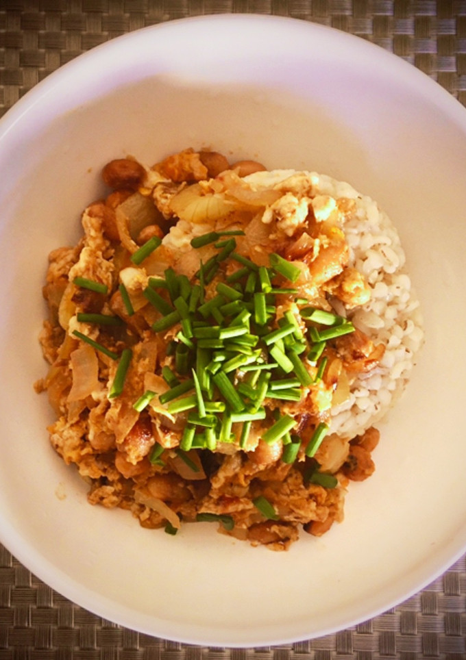 大豆と玉ねぎの卵とじ ダイエット丼-レシピのメイン写真