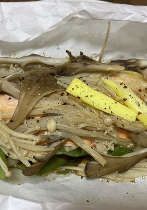 生シャケ、キノコの蒸し煮-レシピのメイン写真