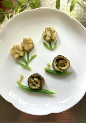 ナスとサンド豆でカタツムリ-レシピのメイン写真
