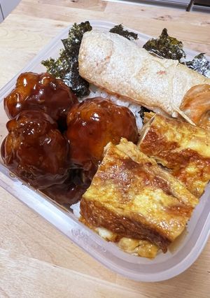 肉団子の甘酢餡かけ☆塩じゃけハラス弁当！-レシピのメイン写真