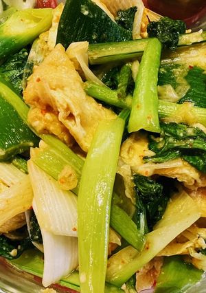 かぶの葉とネギと油揚げのカレー風味炒め-レシピのメイン写真