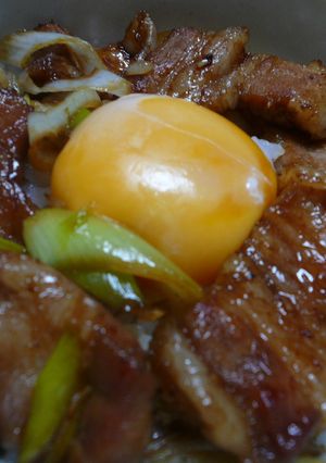 美味しい♡卵黄のせ甘辛豚丼-レシピのメイン写真