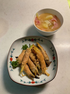 茄子とピーマンの肉巻き、コンソメスープ-レシピのメイン写真