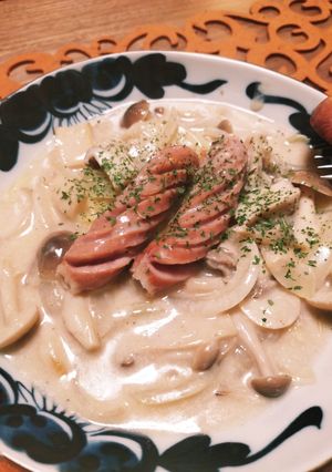 秋の味覚きのこクリームスープパスタ-レシピのメイン写真