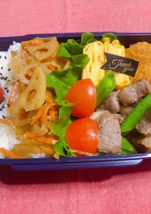 時短お弁当盛り付け記録 サイコロステーキ-レシピのメイン写真