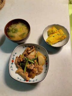 蕪と豚肉の甘辛炒め、葱の卵焼き、味噌汁-レシピのメイン写真