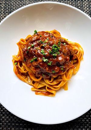玄米フェットチーネ ハラミボロネーゼ-レシピのメイン写真