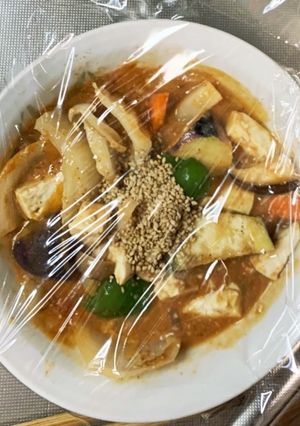 レンジ肉無豆腐きな粉味噌ケチャ味野菜炒め-レシピのメイン写真