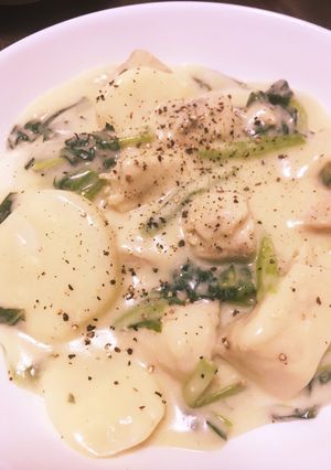 鷄むね肉と小松菜とかぶのクリーム煮-レシピのメイン写真