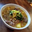 ピリ辛春菊とジャガイモの牛汁