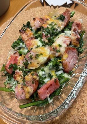 春菊と加工肉のチーズ焼き-レシピのメイン写真