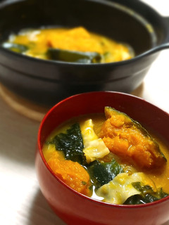 シュウマイの皮入りかぼちゃのお味噌汁-レシピのメイン写真