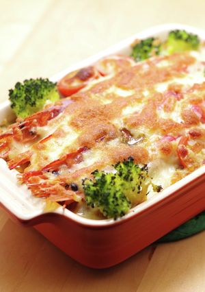 ヘルシオで簡単！有頭エビのカレーグラタン-レシピのメイン写真