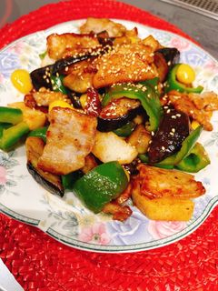 豚バラ肉とナスと銀杏のコチュジャン炒め♪-レシピのメイン写真