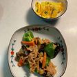 茄子と豚肉の味噌炒め、葱の卵焼き