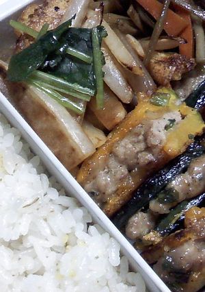 【弁当】かぼちゃの肉挟み焼きと大根炒め-レシピのメイン写真