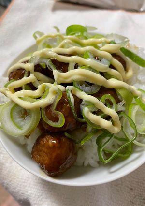 【男飯】照り焼きミートのネギマヨ丼-レシピのメイン写真