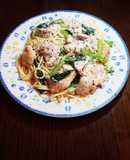 若鶏と小松菜のバジルクリームパスタ