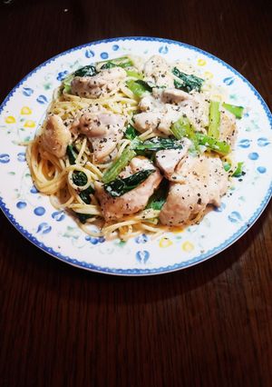 若鶏と小松菜のバジルクリームパスタ-レシピのメイン写真