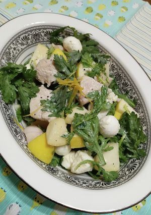 春菊サラダin鶏むねモッツァレラりんご-レシピのメイン写真