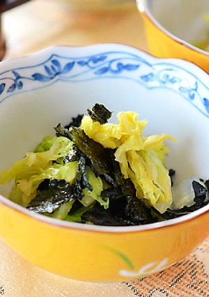 白菜の葉先を使って海苔と和からし和え♪-レシピのメイン写真