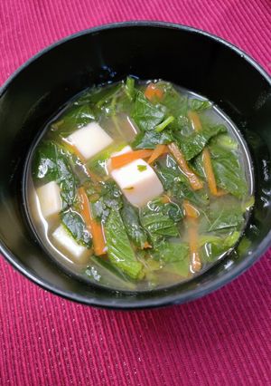 モロヘイヤと人参と豆腐の味噌汁-レシピのメイン写真