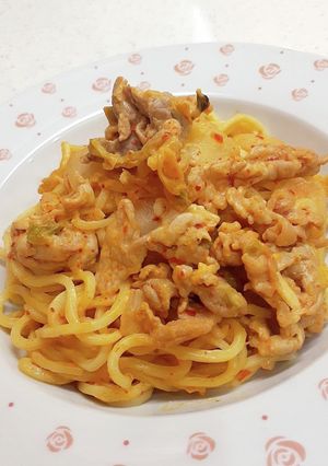 ☆豆乳で☆汁なし！豚キムチクリーム麺-レシピのメイン写真