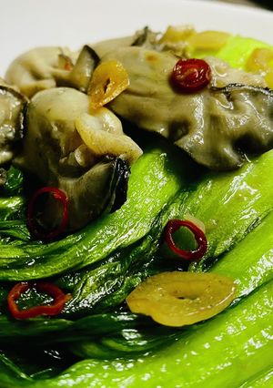 牡蠣と青梗菜の中華風ペペロンチーノ-レシピのメイン写真