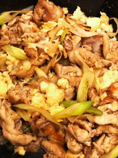 長ネギ・豚肉と卵の甘辛炒め-レシピのメイン写真