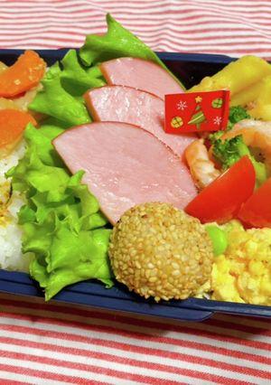 時短お弁当盛り付け記録　ハムステーキ-レシピのメイン写真