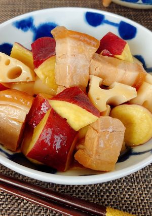 らふてぃとレンコンとさつまいもの煮物-レシピのメイン写真