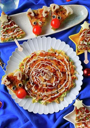 簡単5分！クリスマスの可愛いキャベツ焼き-レシピのメイン写真