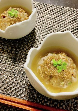 とろろ昆布餡がけ　鯖缶と蓮根の饅頭-レシピのメイン写真