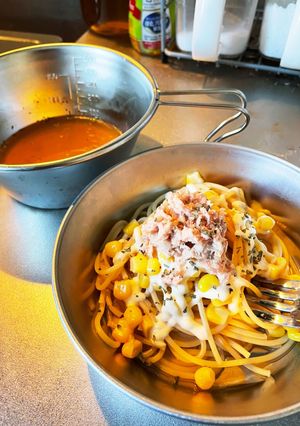 コンソメ漬けの麺からコーンマヨパスタ-レシピのメイン写真