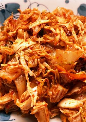 ささみキムチ炒め（緑色忘れたごめん）-レシピのメイン写真