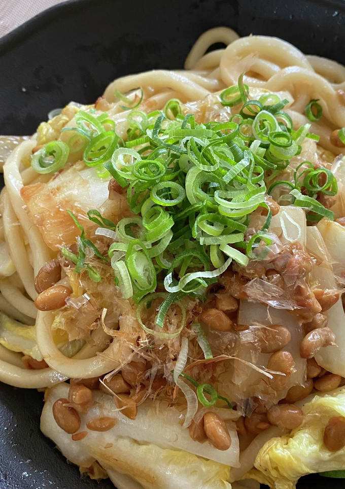 納豆(と白菜の)焼きうどん-レシピのメイン写真