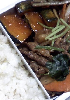 【弁当】牛肉と大根の味噌炒めとかぼちゃ煮-レシピのメイン写真
