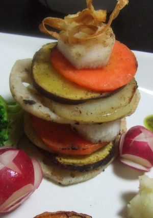 簡単付け合わせ★　焼き野菜のサラダタワー-レシピのメイン写真