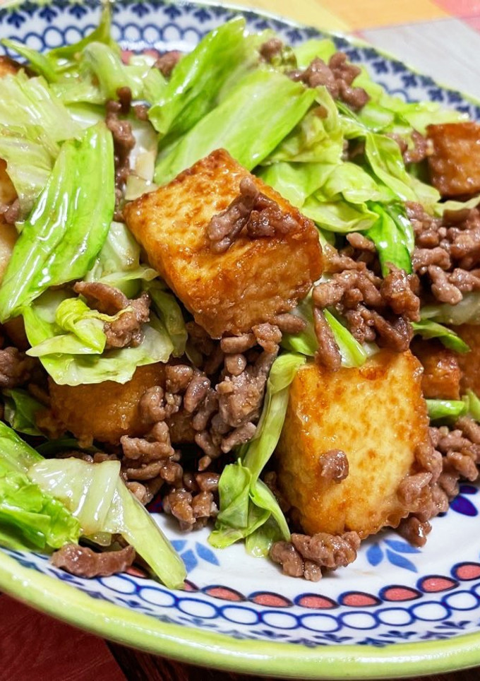 厚揚げと豚ひき肉とキャベツの炒め物-レシピのメイン写真