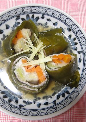 白葱の生昆布巻き巻き 生姜味の煮びたし-レシピのメイン写真