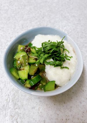 トロロがけ♪オクラときゅうりの梅和え-レシピのメイン写真