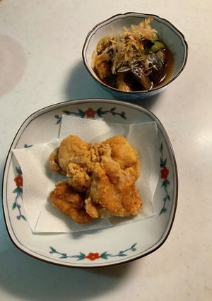 茄子とピーマンの煮浸し、鳥の唐揚げ-レシピのメイン写真