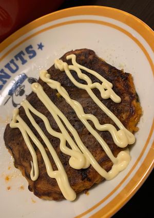 ひき肉で　もち明太マヨチーズお好み焼き-レシピのメイン写真