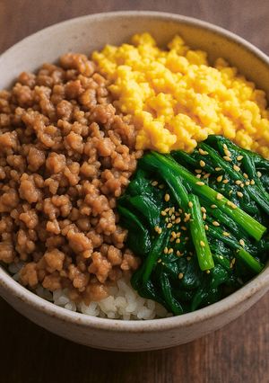 チャーシュー煮汁活用！そぼろ3色丼🍳🥬-レシピのメイン写真
